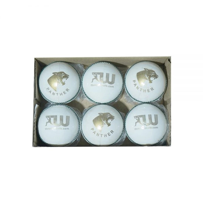 Three Wickets Panther White Cricket Leather Ball (Pack of 6)