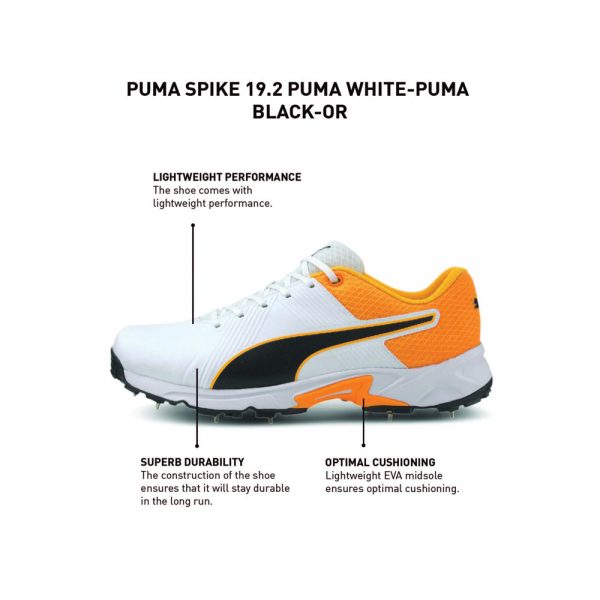 Puma Spike 19.1 White Black-Hi Cricket Shoes for Men (Size 06 UK)