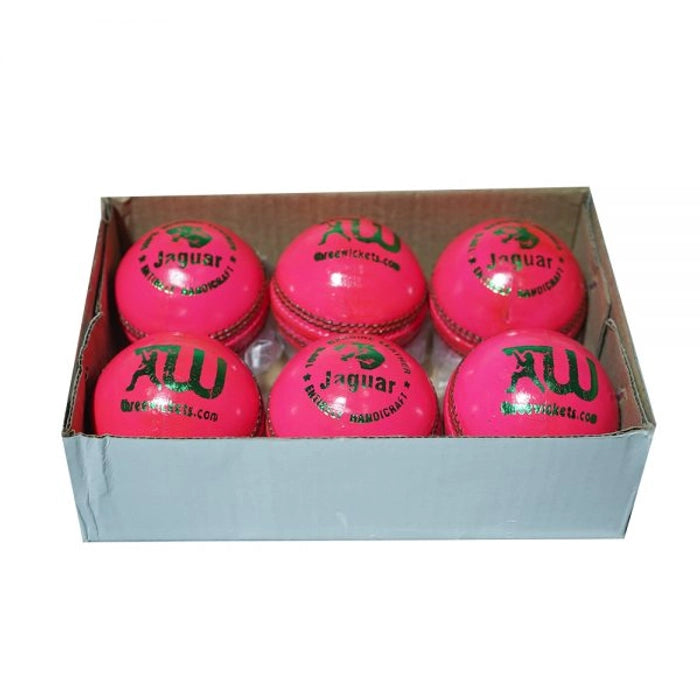 Three Wickets Jaguar Pink Color Leather Cricket Balls (Pack of 6 balls)