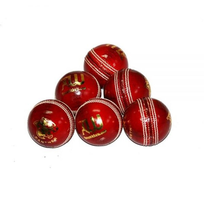 Three Wickets Panther Red Cricket Leather Ball (Pack of 6)