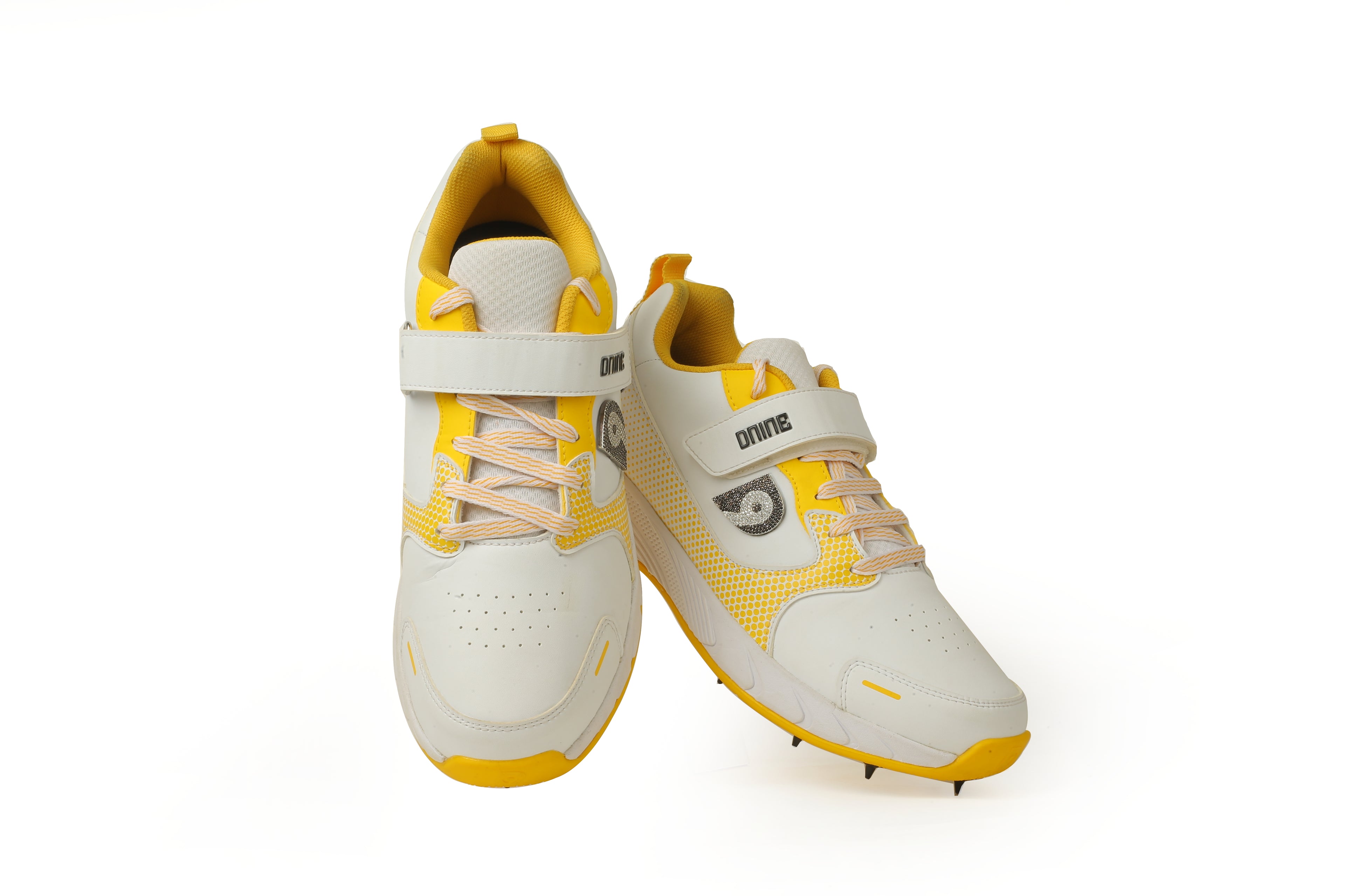 DNINE Men's Polyurethane (PU) Prince-1 Cricket Shoes White/Black/Yellow