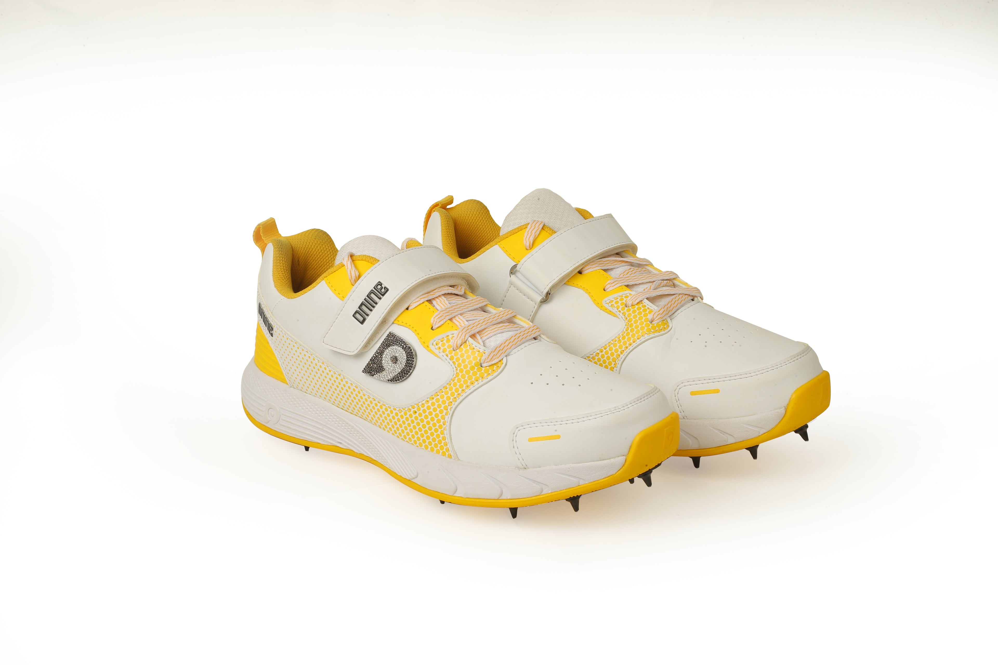 DNINE Men's Polyurethane (PU) Prince-1 Cricket Shoes White/Black/Yellow