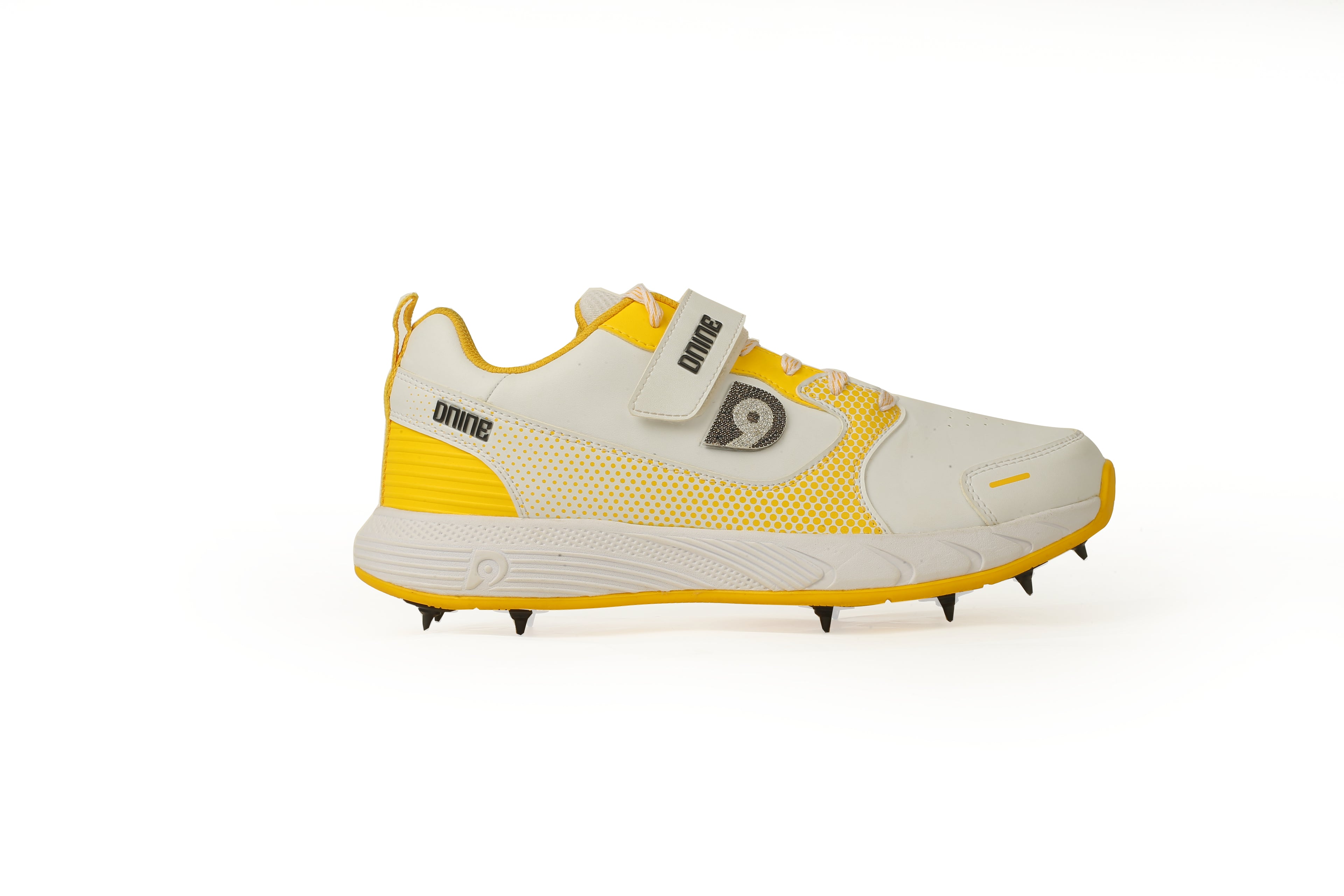 DNINE Men's Polyurethane (PU) Prince-1 Cricket Shoes White/Black/Yellow